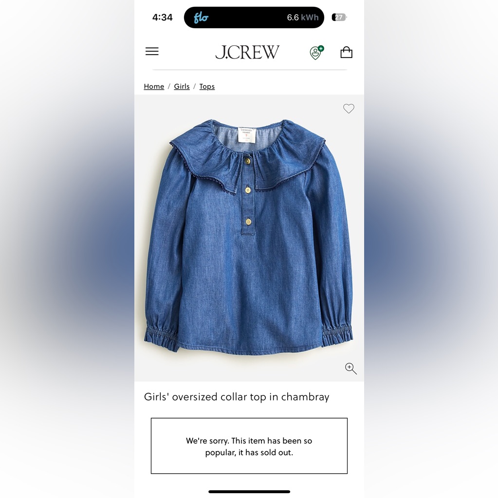 J. Crew Girl’s Xs Chambray Top With Oversized Collar